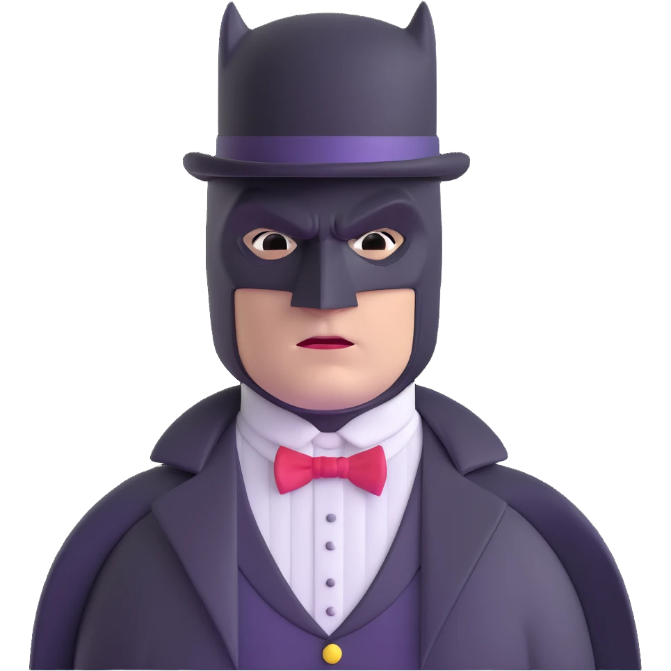 Batman with his black bat mask wearing Victorian era clothes and top hat emoji
