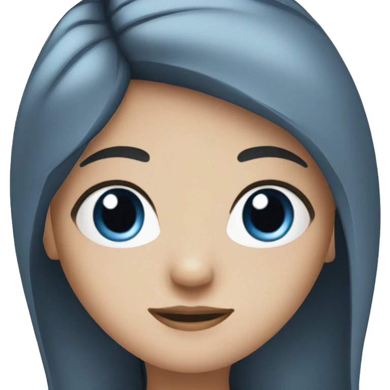 white girl with long straight dark blue hair wearing black top emoji
