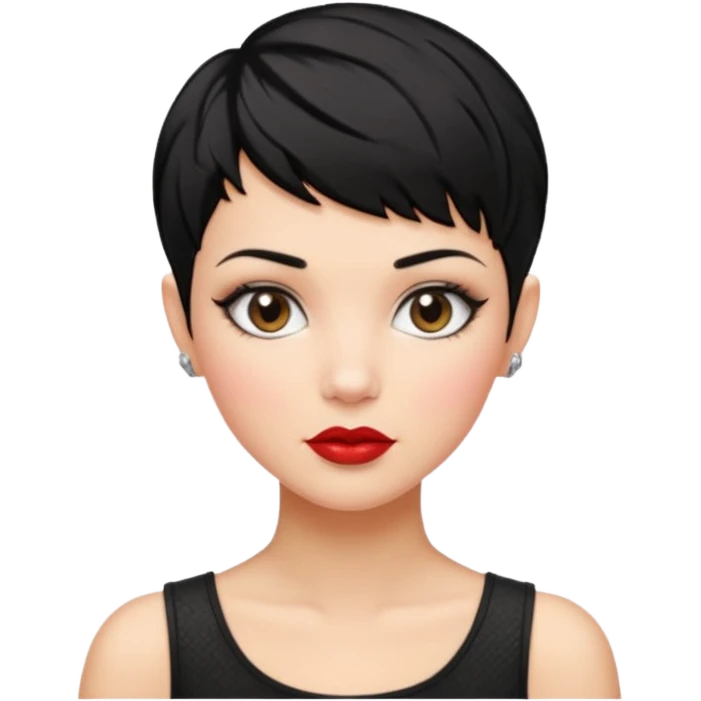 woman pixie cut textured black hair shaved her half head shiny glossy lips emoji