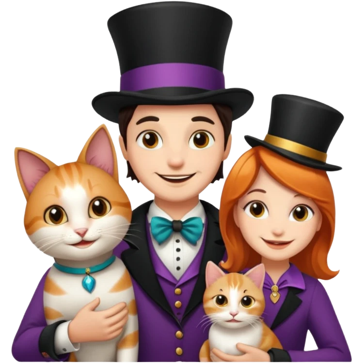 magician couple and their pet cat emoji