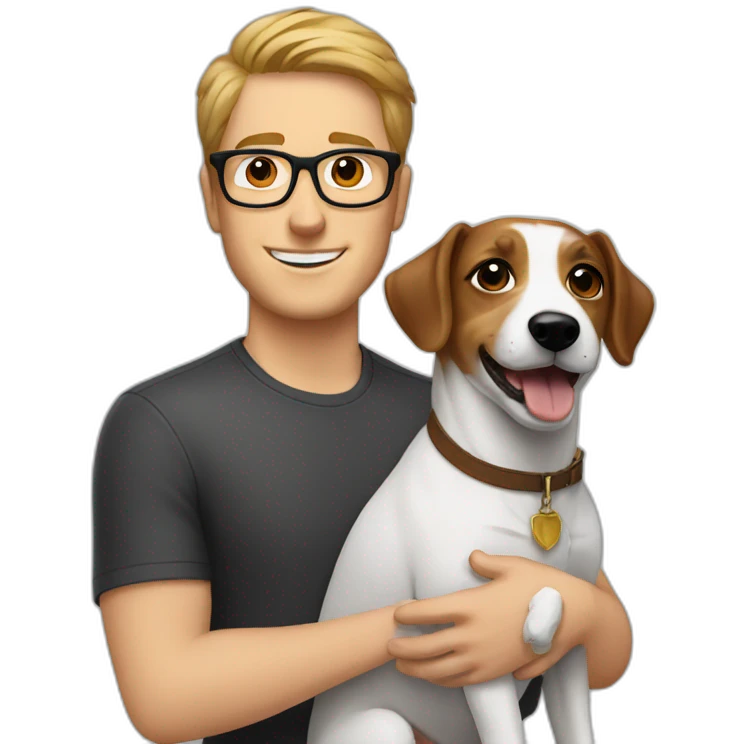 White Man with demi hair with glasses with jack russell terrier dog emoji
