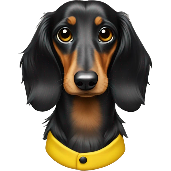 Black long haired dapple dachshund in a yellow suit emoji