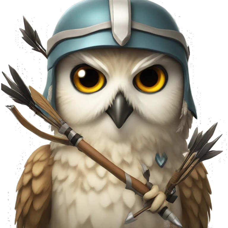 owl, wearing bow and arrows, helmet emoji