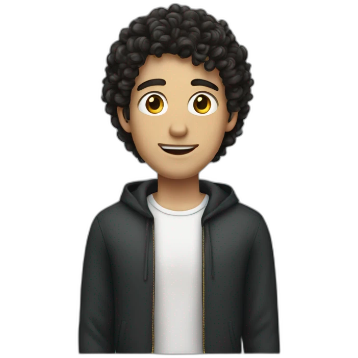a white skinny man with short dark curly hair, a gold earing emoji