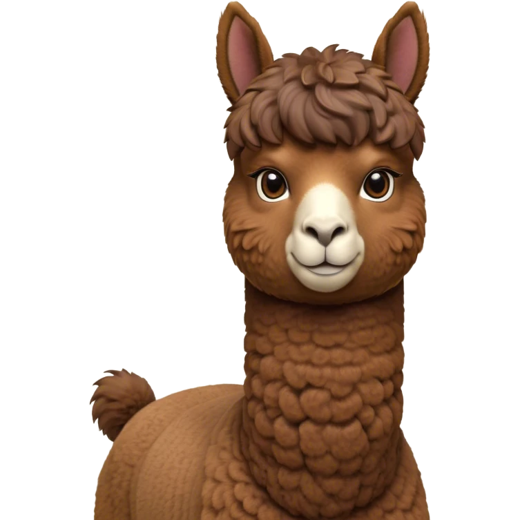 Cinematic Noble Brown Alpaca Portrait Emoji, Poised and regal, with a sturdy, graceful build and a rich, well-groomed brown fleece, deep-set soulful warm eyes, Simplified yet sharp and sophisticated features, highly detailed, glowing with a soft, dignified glow, high shine, intelligent and serene, stylized with an air of pastoral elegance, focused and attentive, soft glowing outline, capturing the essence of a watchful and confident companion, so majestic it feels as though it could stride out of the screen with effortless authority! emoji