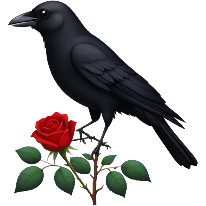 A black crow picking a rose emoji