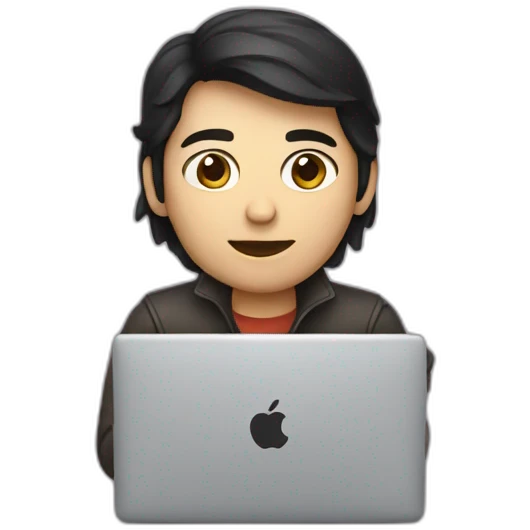 dark haired developer with macbook emoji
