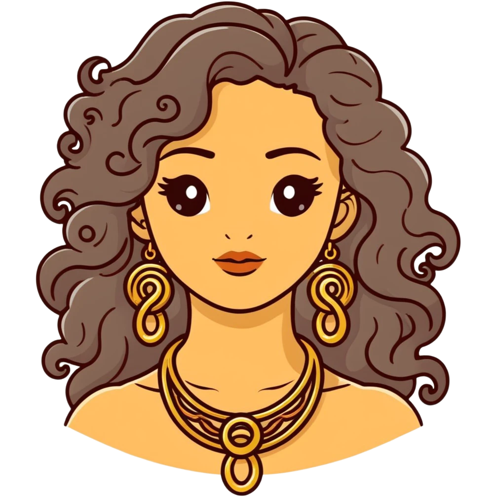 attractive Greek woman with long curly hair and light skin wearing gold Greek jewelry emoji