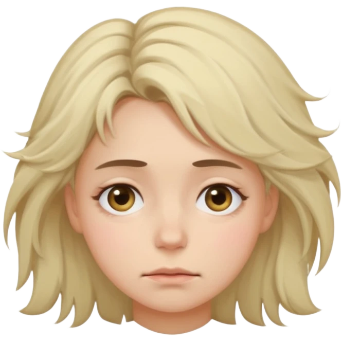 tired woman with dark circles under eyes, slightly messy hair, neutral face, pastel minimal emoji style, soft light, without frame, transparent background
 emoji