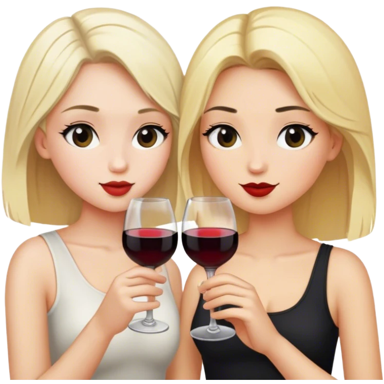 Girl with blonde hair and girl with black hair drinking wine emoji