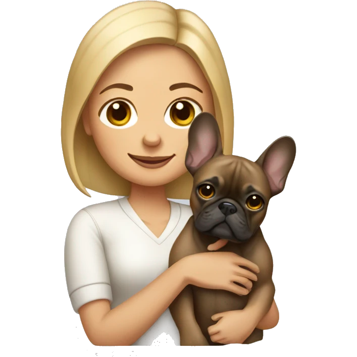 Woman holding tan French bulldog emoji