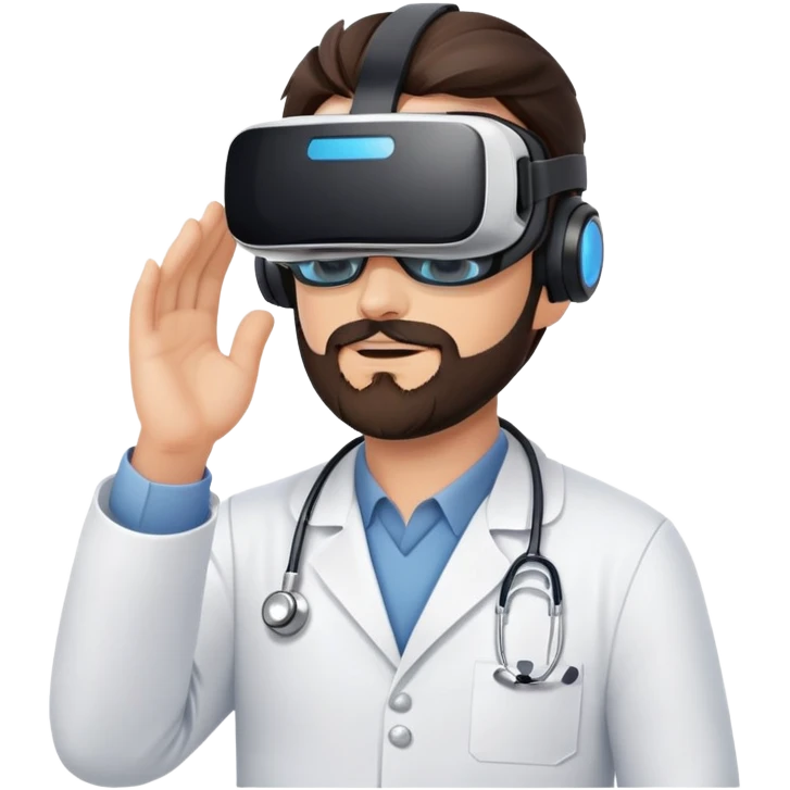 man doctor with dark brown hair and beard wearing virtual reality headset emoji