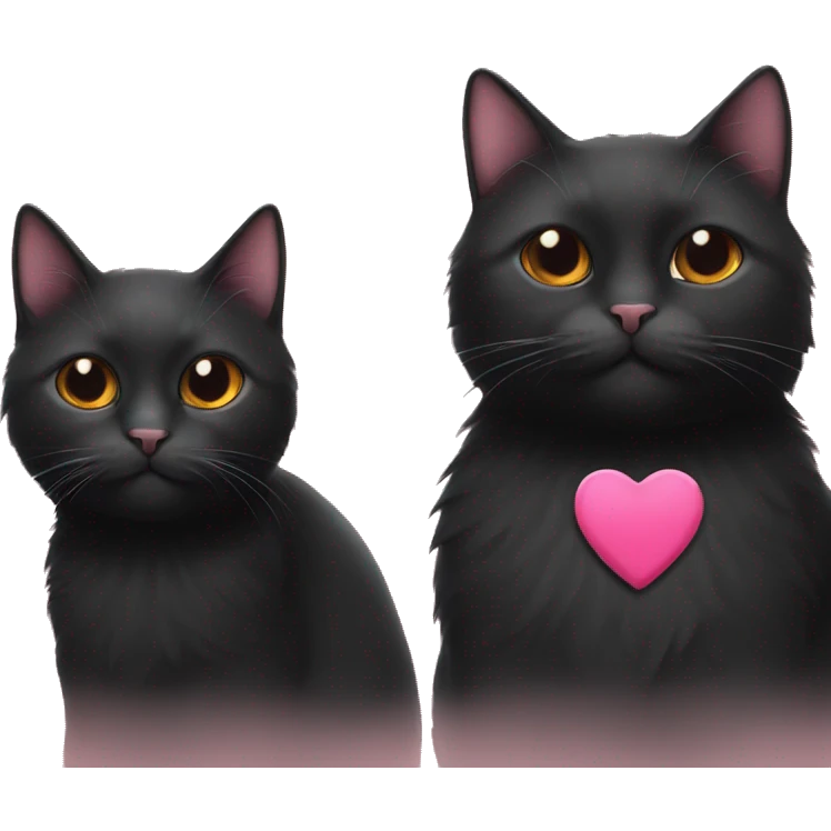 black cat and orange cat with pink heart emoji