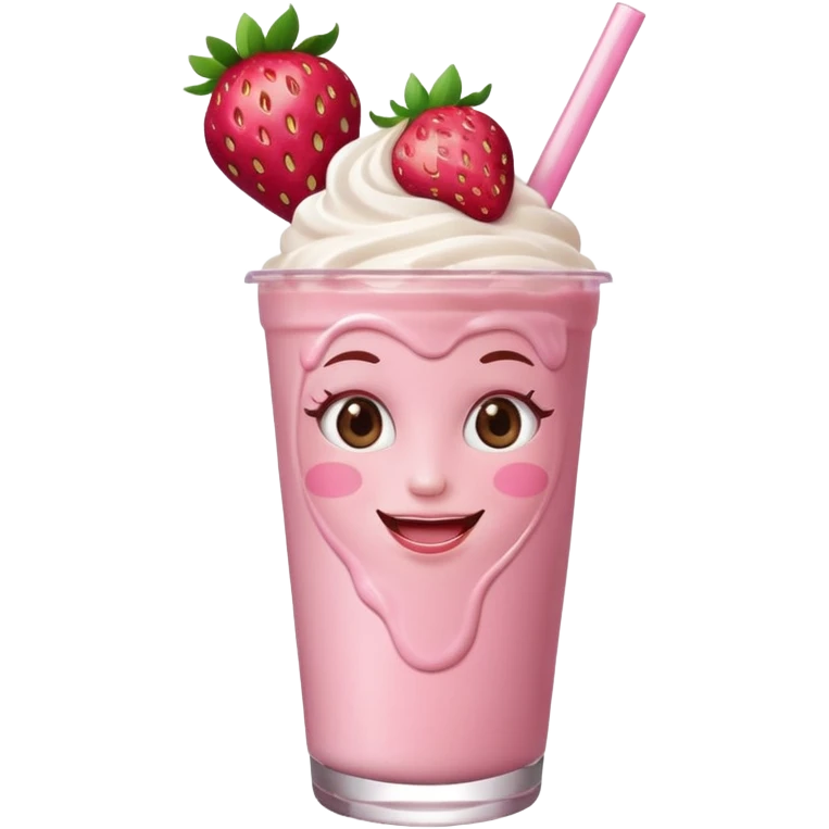 strawberry milkshake with a face and earrings emoji