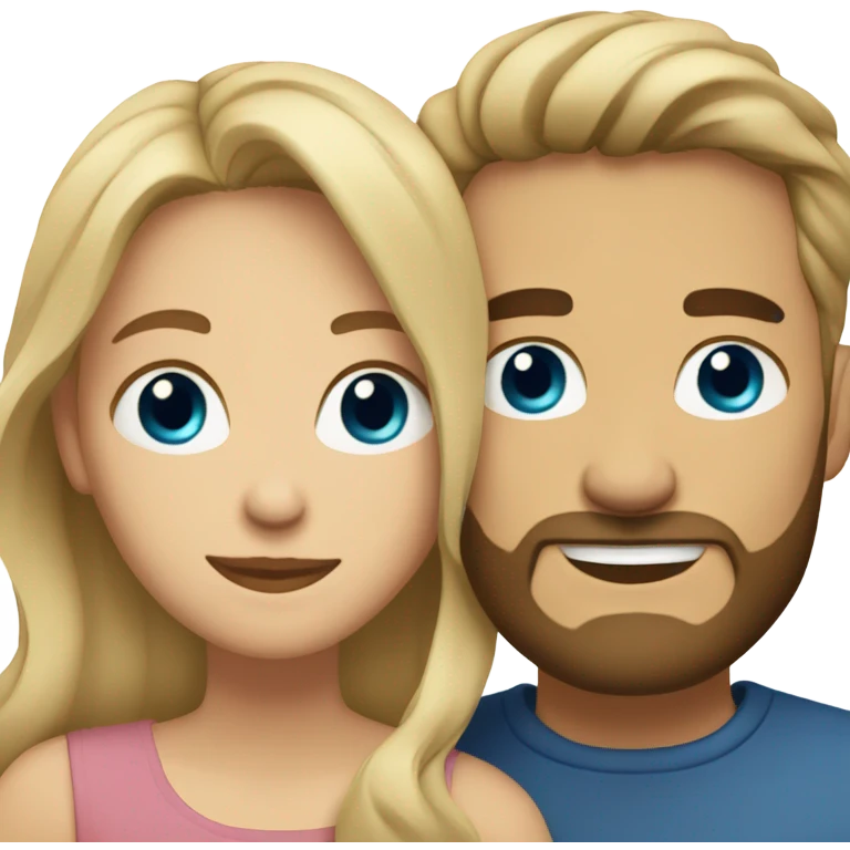 Blonde woman with brown eyes and a bearded man with blue eyes and light brown hair hugging. emoji