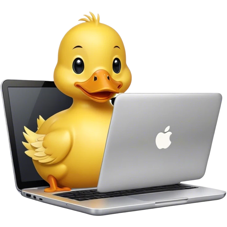 A cartoon duck using a laptop emoji