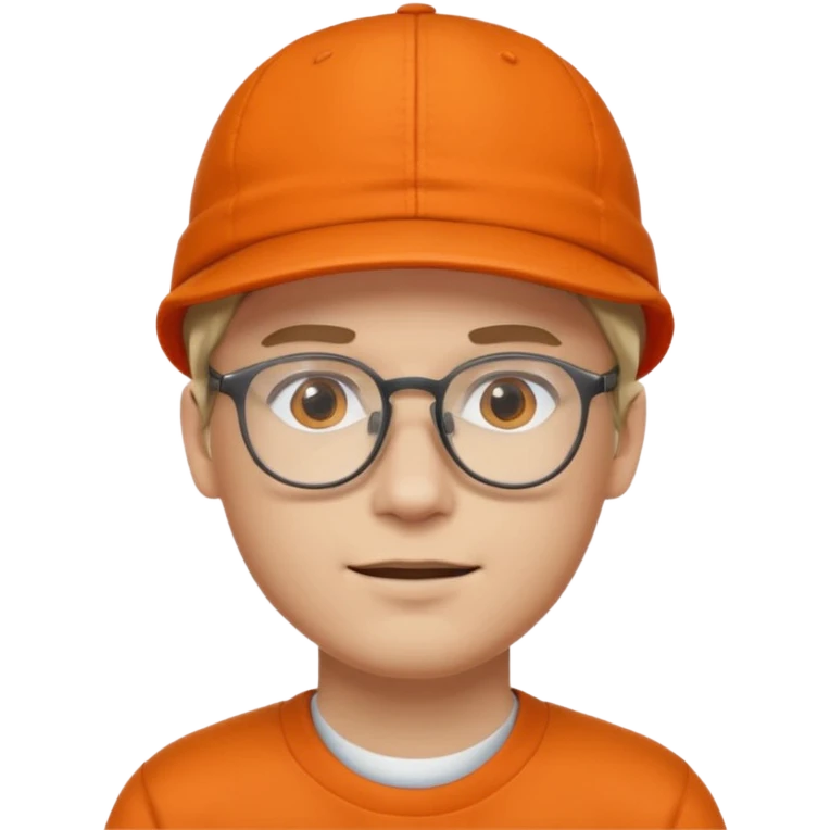 white young man in glasses with an orange cap emoji