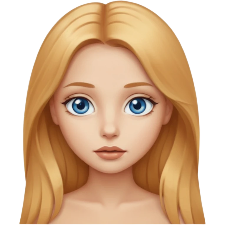 A beautiful blue-eyed girl with long golden-copper blonde hair, full lips, large eyes, no underwear and no clothes emoji