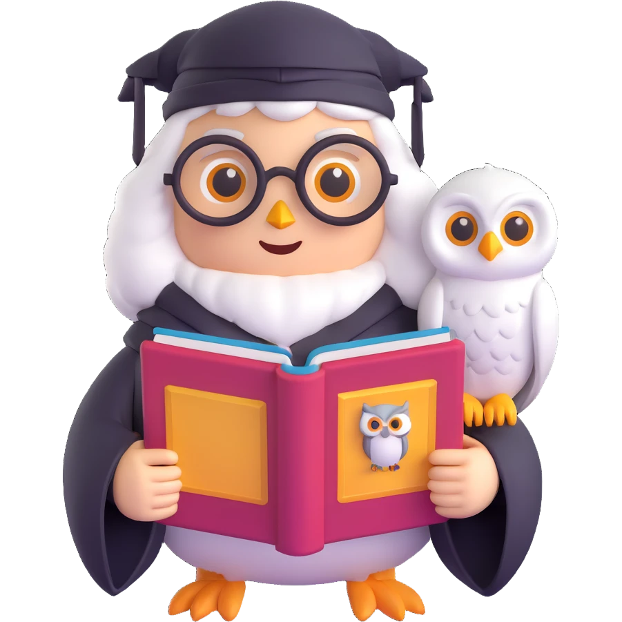 Harry Potter emoji with Hedwig the owl, holding a book emoji