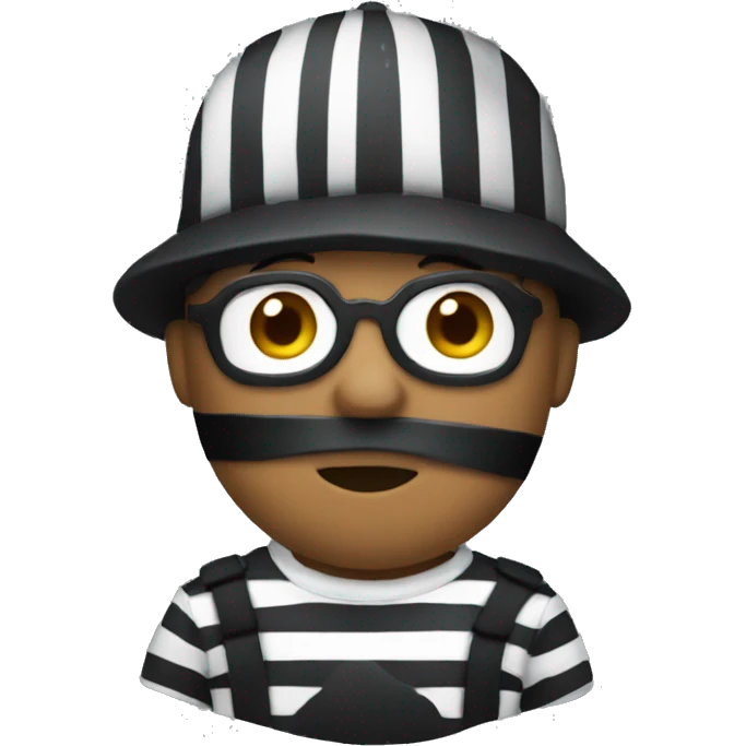 emoji wearing a jail shirt, a black beanie, and a mask. emoji
