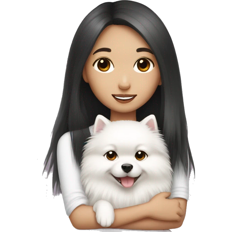Chinese girl hug white Pomeranian emoji