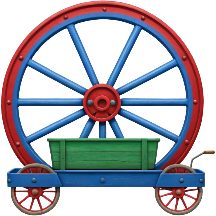 Un drapeau avec la moitié de bleu et l’autre de vert avec une roue de roulotte rouge au centre assez grande emoji