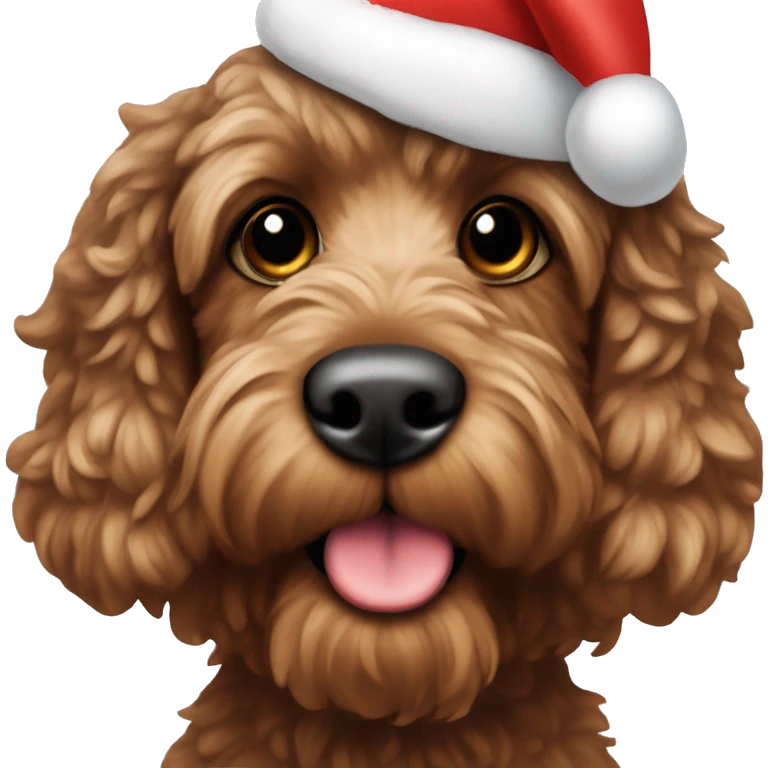 Brown cockapoo with Santa hat emoji