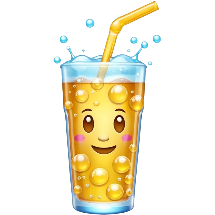 3D iPhone style emoji of bubbly soda pop, fizzy bubbles rising, translucent sparkling liquid, isolated on white background, soft shadows, high detail, playful and cute. emoji