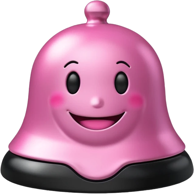 pink call bell with silver top and black base with smiley face on it emoji
