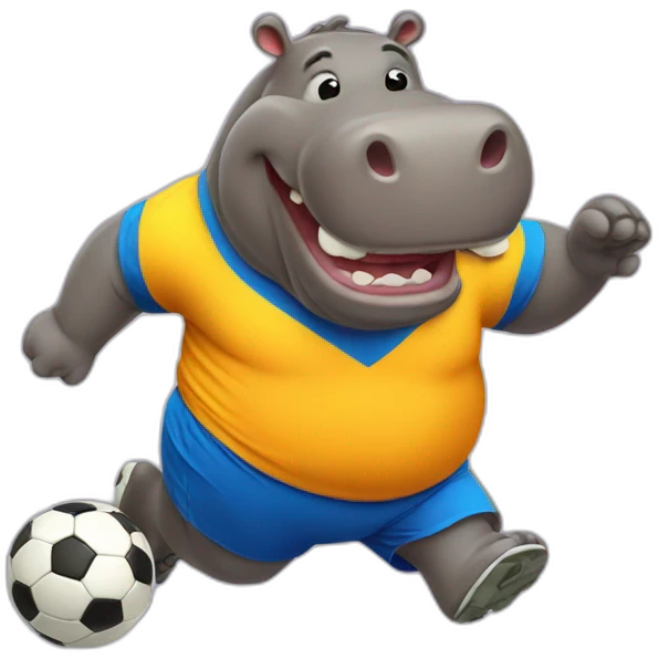 fat soccer player hippo running and kicking emoji
