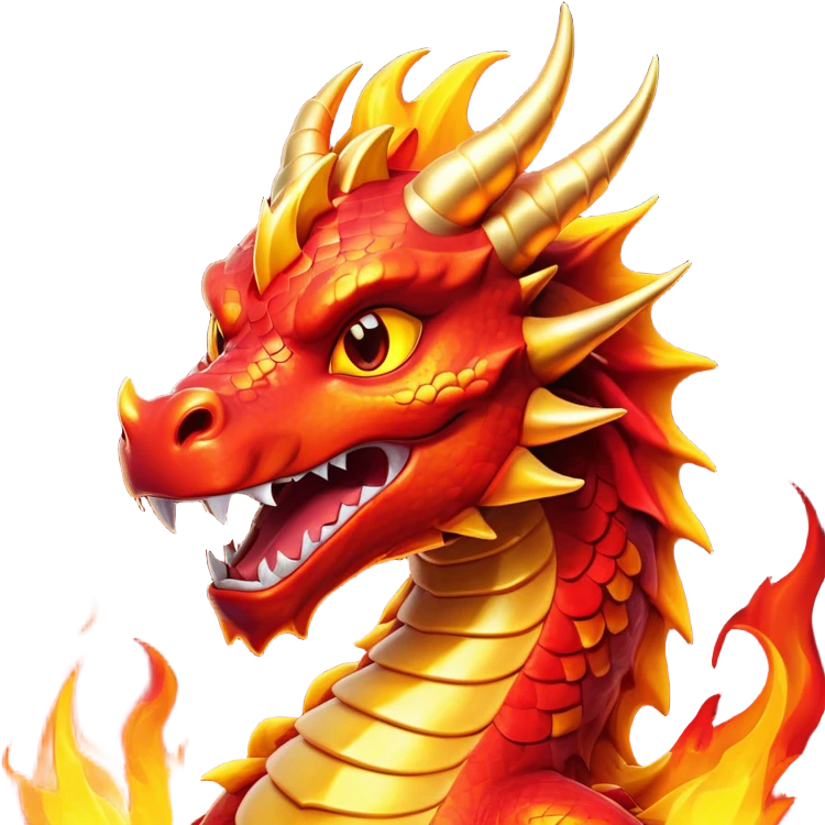 Cinematic Comical Fierce Fire Dragon Portrait Emoji, Head tilted dramatically with an exaggeratedly amused expression, featuring a striking, flame-draped body with bold, blazing scales in intense red and molten gold, and eyes twinkling with fiery mischief; rendered with vivid, lifelike textures and dynamic, flickering shadows, high shine, dramatic yet playful, styled with an air of cheeky volcanic mischief, soft glowing outline, capturing the essence of a spirited and over‐the‐top inferno that looks ready to burst into a cascade of playful embers! emoji