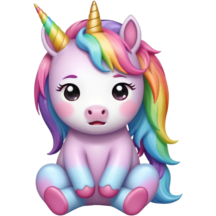 Rainbow pastel sitting crying chibi unicorn  emoji