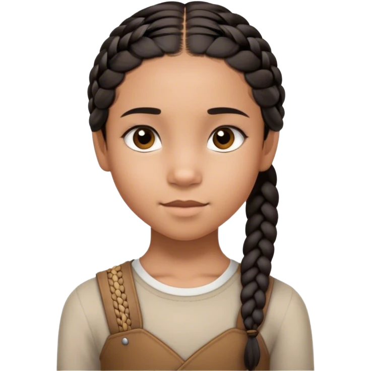 A thin 10-year-old mixed-race girl with almost black straight hair braided into a single plait over her shoulder and dark brown eyes emoji