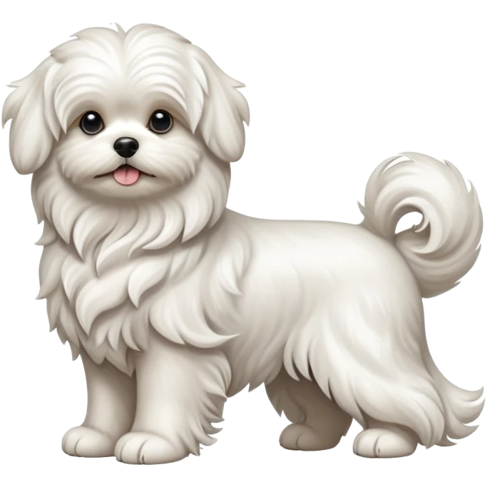 detailed-[wavy haired maltese-dog]-realistic-full-body-sitting-emoji,-tail-resting-loosely-beside-its-paws,-head-tilted-dramatically,--wavy-[white]-fur,-simplified-yet-realistic-focused-features,-highly-detailed,-glowing-with-an-almost-sarcastic emoji