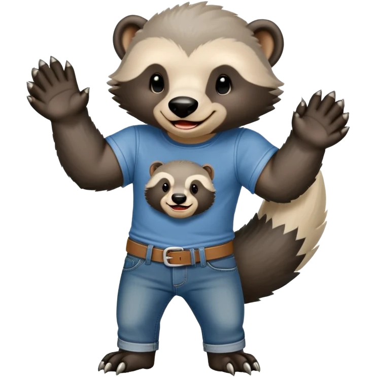 mischievous anthropomorphised honey badger in jeans and a t-shirt, smirking expression emoji