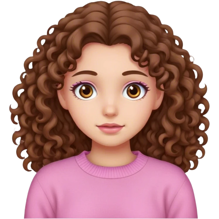 girl with brown eyes and long curly hair in a pink sweater emoji