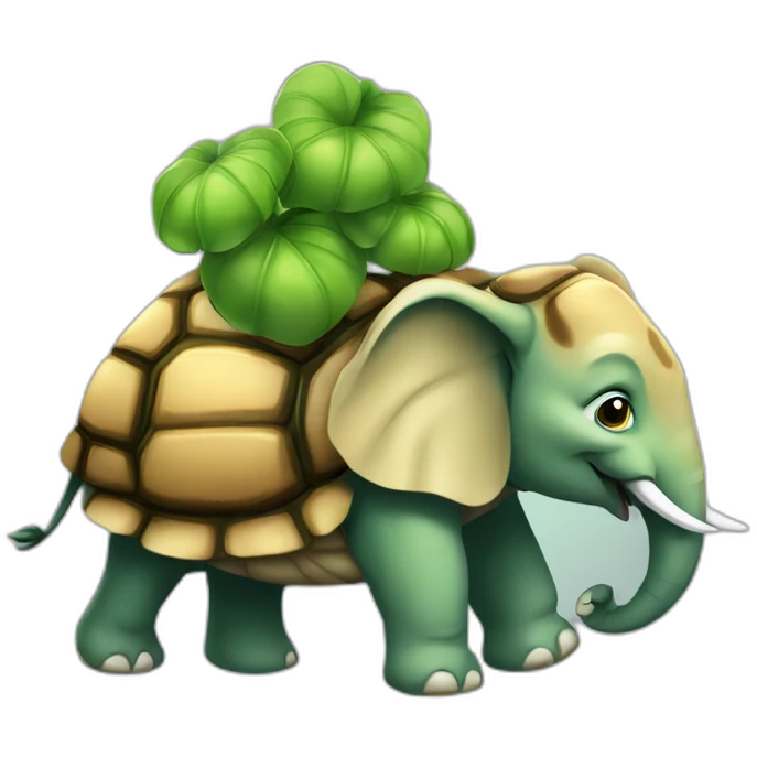Chat sur tortue sur éléphant emoji