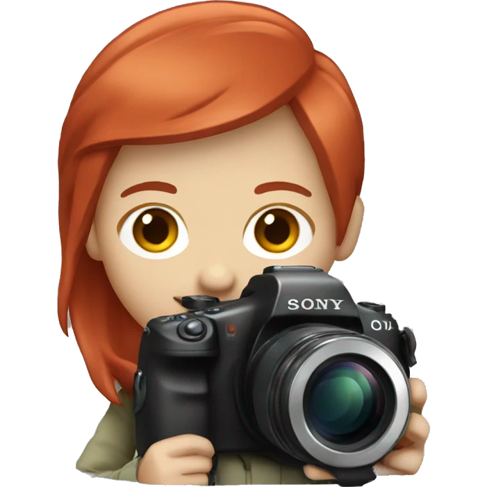 A photographer with red hair and a Sony camera emoji