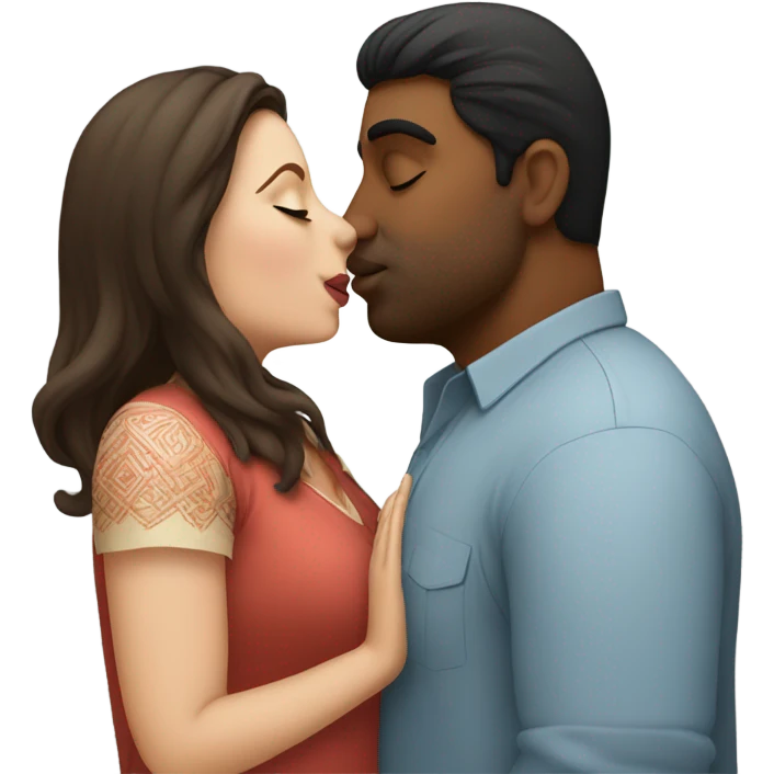 white overweight brunette woman kissing Indian man  emoji
