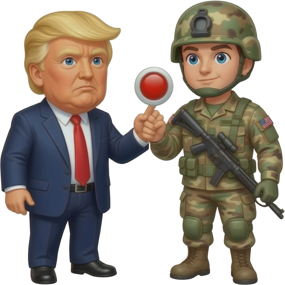 Trump  pressing red button and soldier USA AS GLOBAL TERRORIS emoji