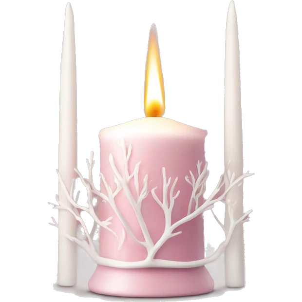 Pink candle holder with white trees and a beautiful white candle emoji