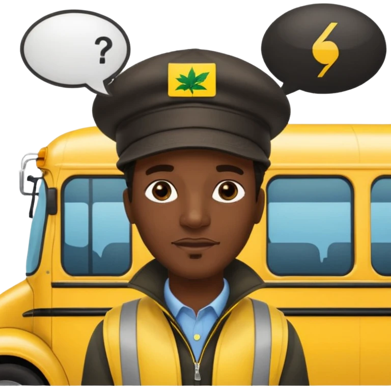a school bus with a jamaican man saying bomboclat ("BOMBOCLAT' in speech bubble in front of the man) emoji