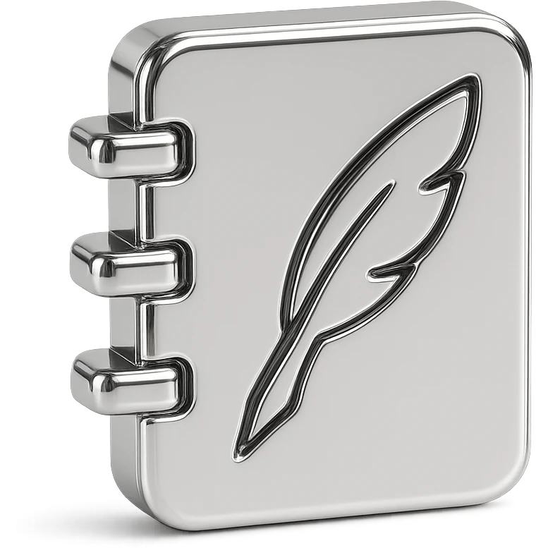 Minimal flat icon of an elegant notebook with a subtle pen or quill emoji