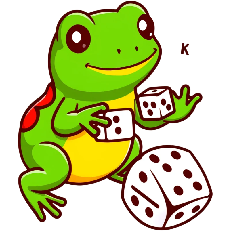 Flamboyant frog playing dice emoji