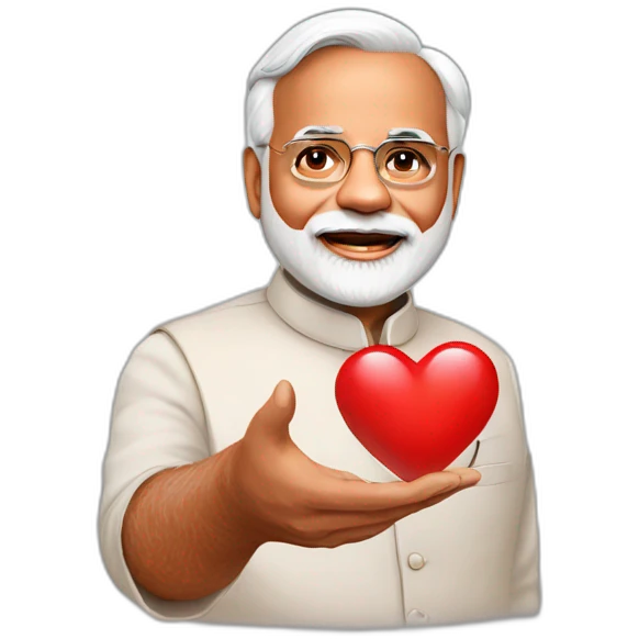 Narendra Modi with heart in hand emoji