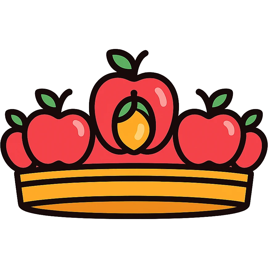 stylized crown with main band formed by row of shiny apples, jewel-like apple centerpiece emoji