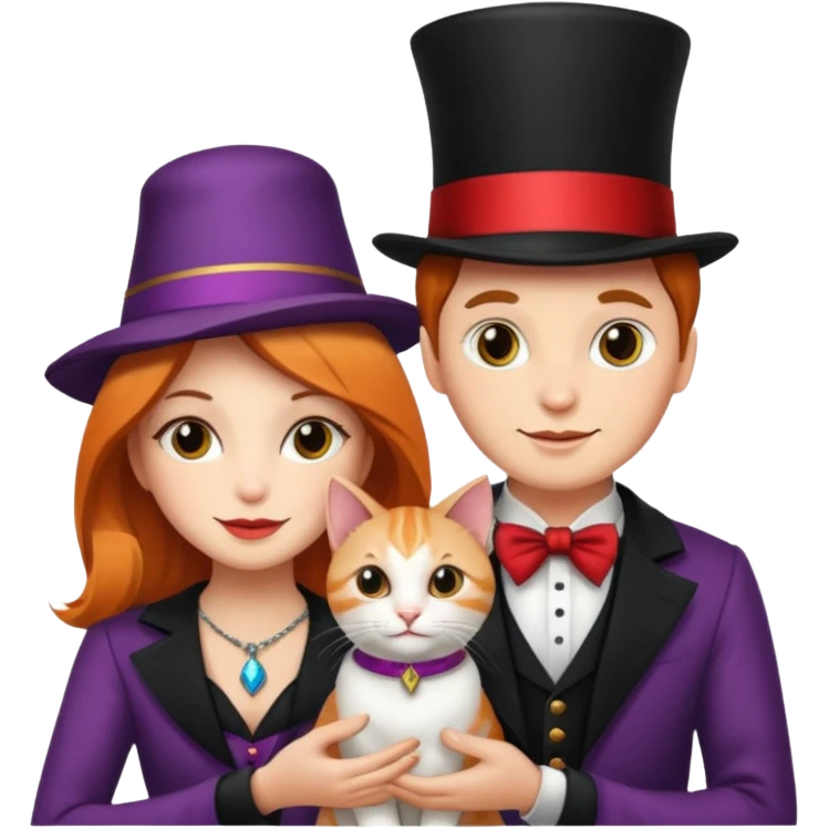 magician couple and their pet cat emoji