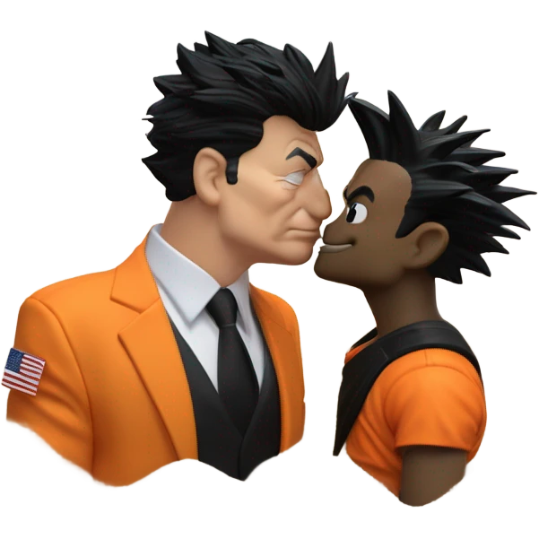 Goku from Dragon Ball, Z, kissing a photo realistic Donald Trump at the beach emoji
