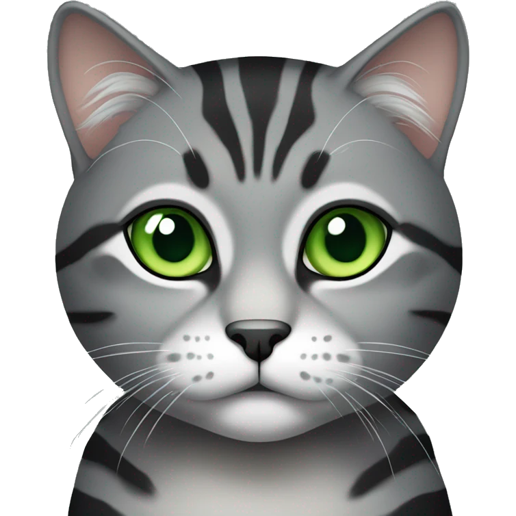 grey and black chunky tabby cat with green eyes  emoji