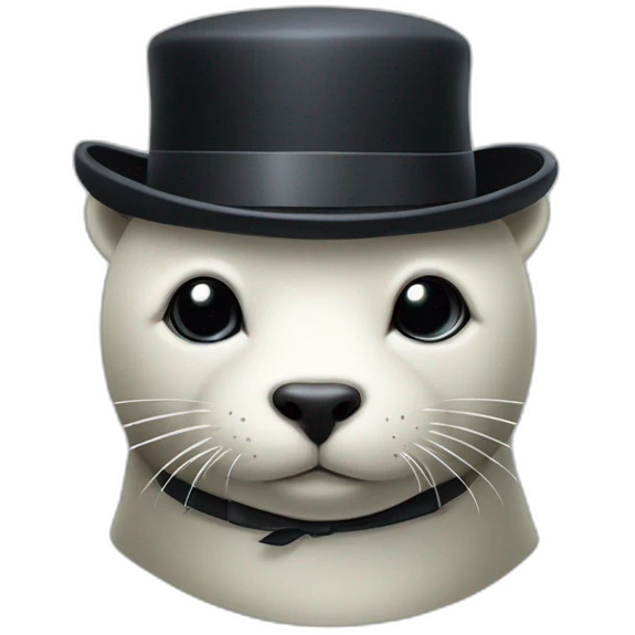 White seal naked with closed eyes just wearing tie and small black hat and with briefcase emoji